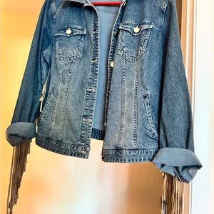 Chico's Blue Denim Jacket with Fringe